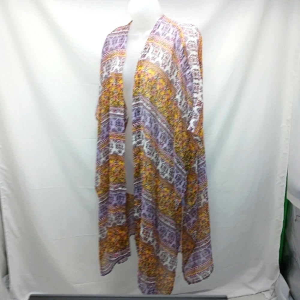 No Comment Colorful Femine Floral Kimono Beach Layering Sheer Wrap Size Large..
